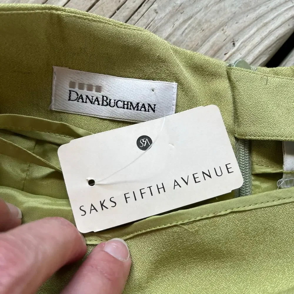 Dana Buchman Women's Vintage 100% Silk Chartreuse Skirt Size 6. NEW!